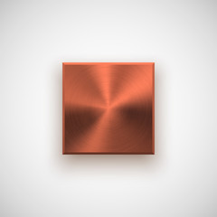 Fototapete - Bronze abstract square badge, technology blank button template with metal texture (chrome, steel), realistic shadow and light background for interfaces, UI, applications, apps. Vector illustration.