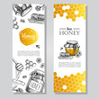 Vector hand drawn honey banners. Detailed honey engraved  illustration