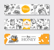 Vector hand drawn honey banners. Detailed honey engraved  illustation