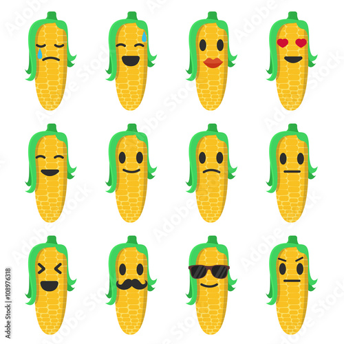 Vector emoji corn set. Set corn smiles. Cartoon emoji corn. Stock Vector Adobe Stock