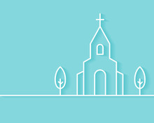 Christian Church Building Background. Flat Outline Style