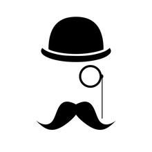 Abstract Vector Hipster Silhouette With Bowler Hat, Monocle, Mustache