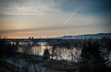 Fototapeta Zachód słońca - Communal bridge in Krasnoyarsk