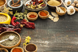 Fototapeta Mapy - Various spices on vintage board