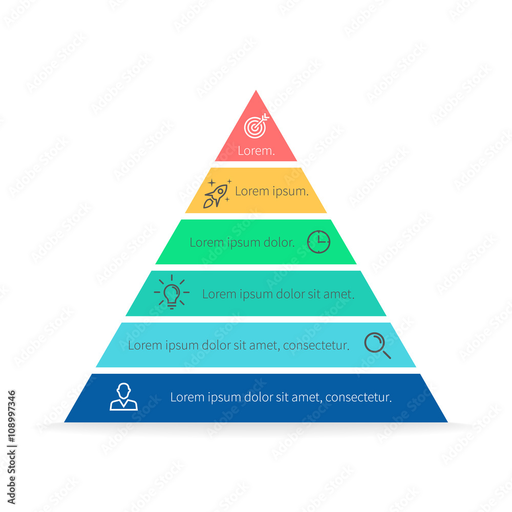 Pyramid for infographics. Vector chart, diagram with 6 steps, options ...