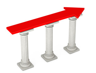 Poster - Red Progress Arrow over Classic Columns. 3d Rendering