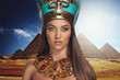 Woman near pyramids