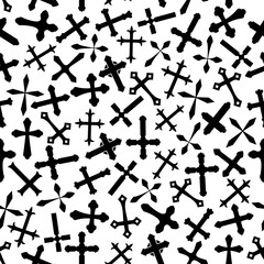 Poster - Black and white seamless ornate crosses pattern