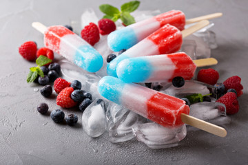 Red, white and blue ice cream pops