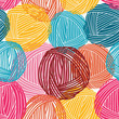 Wool balls, yarn skeins Seamless colorful background pattern.