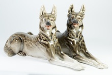 Pair Of Porcelain Dogs On White Background