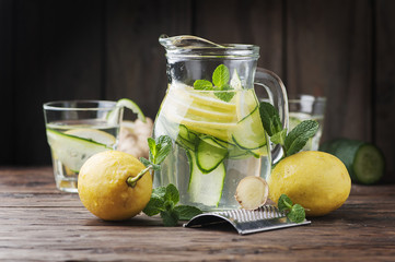 Water with lemon, cucmber and ginger