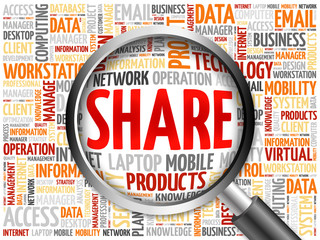 Poster - Share word cloud with magnifying glass, business concept