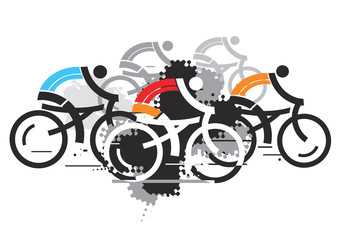 Wall Mural - Cycling competition.
Abstract stylized colorful  illustration of Group of cyclists. Isolated on the white background. Vector available.
