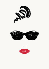 Stylized portrait of beautiful woman in black sunglasses. 