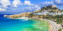 Panoramic View Of  Lindos Bay, Village And Acropolis, Rhodes, Gr
