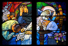 Close-up Of The Art Nouveau Stained Glass Window By Alfons Mucha, St. Vitus Cathedral, Prague