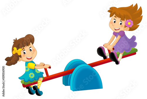 Cartoon Child On A Playground Toy Isolated Illustration For