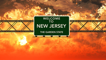 Wall Mural - Welcome to New Jersey USA Interstate Highway Sign in a Breathtak