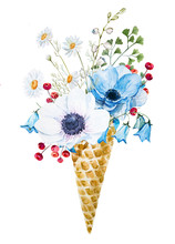 Wafer Cone With Flowers