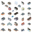 Illustration Vector Isometric industrial building icon set.
Large set of power plant, factories, power stations and other industrial facilities.