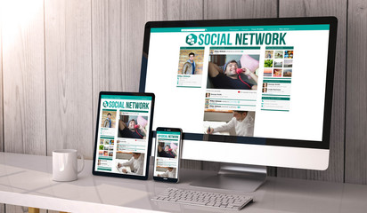 Poster - devices responsive on workspace social network online