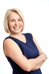Wall Mural - friendly smiling middle-aged business woman isolated on white background