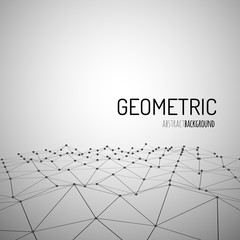 Aufkleber - Technology vector background. Wireframe polygonal landscape. Mountains with connected lines and dots.