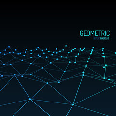 Poster - Technology vector background. Wireframe polygonal landscape. Mountains with connected lines and dots.