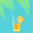 Glass of juice with a straw and a slice of orange. Vector illustration