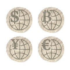 Poster - Crumpled slip of papers and a different currency icons
