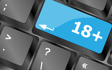 Poster - 18 plus button on computer keyboard keys. Keyboard keys icon button vector