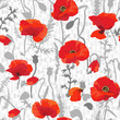 Poppy field - seamless pattern. 
Hand drawn vector floral pattern with poppy theme.
