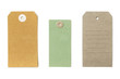 Set of textured grungy recycled paper tags of various shapes