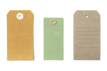 Set of textured grungy recycled paper tags of various shapes