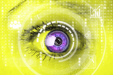 Cyber woman with matrix eye concept