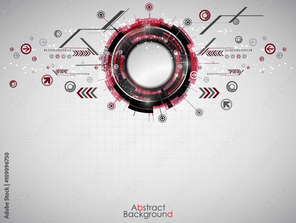 Abstract technology background with modern red digital elements. Vector ...
