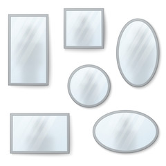 Wall Mural - Vector realistic mirrors set with blurry reflection. Mirror frames or mirror decor interior vector illustration