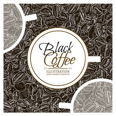 Wall Mural - Black coffee concept roasted coffee beans hand drawn vintage