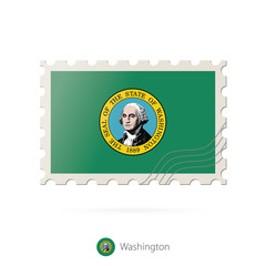 Wall Mural - Postage stamp with the image of Washington state flag.