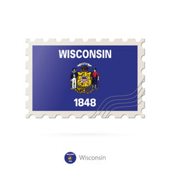 Wall Mural - Postage stamp with the image of Wisconsin state flag.