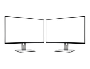Two Computer Monitors with blank screen Mockup Isolated on White