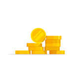Fototapeta  - Coins stack vector illustration, coins icon flat, coins pile, coins money, one golden coin standing on stacked gold coins modern design isolated on white background