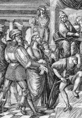 Cuadros en Lienzo An engraved illustration drawing of Jesus Christ appearing before Pontius Pilate