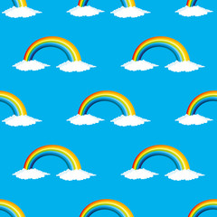 Wall Mural - Rainbow and white clouds in the blue sky.
