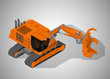 Vector isometric illustration of a feller-buncher machine. Equipment for forestry industry.