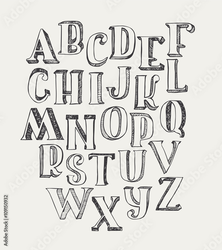 Hand Drawn Abc Letters Isolated On White Background Hand Drawn