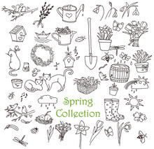 Spring Doodles Set. Line Art Icons Collection