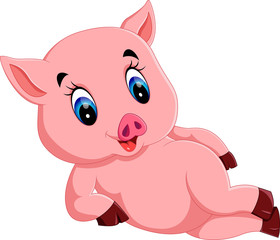 Poster - illustration of Cute baby pig cartoon