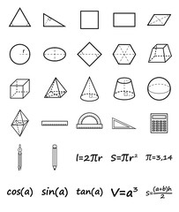 Set of geometry icons. Science, basic education. Flat style. Vector illustration.